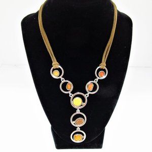 Lia Sophia Leather & Silver with Enamel Necklace